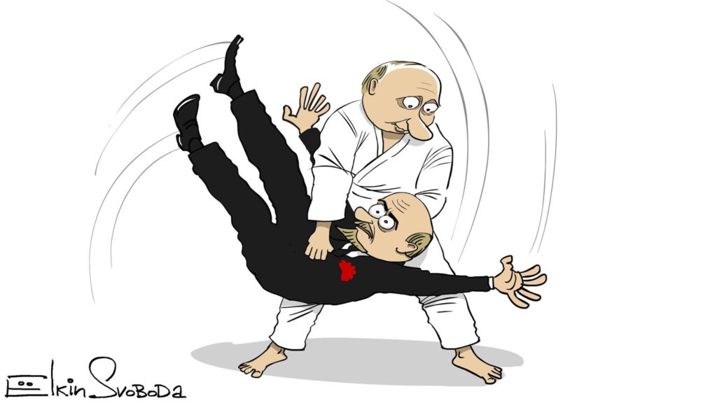Presidentti Vladimir Putin pohti Leninin jo asettaneen atomipommin Venäjä-nimisen talon alle. (Julkaistu Sergei Jelkinin luvalla)