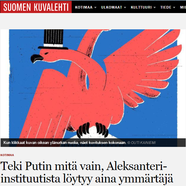 SK: Teki Putin mitä vain, Aleksanteri-instituutista löytyy aina ymmärtäjä. Lähde ja kuva: SK. Klikkaa kuvaa päästäksesi lukemaan artikkeli.